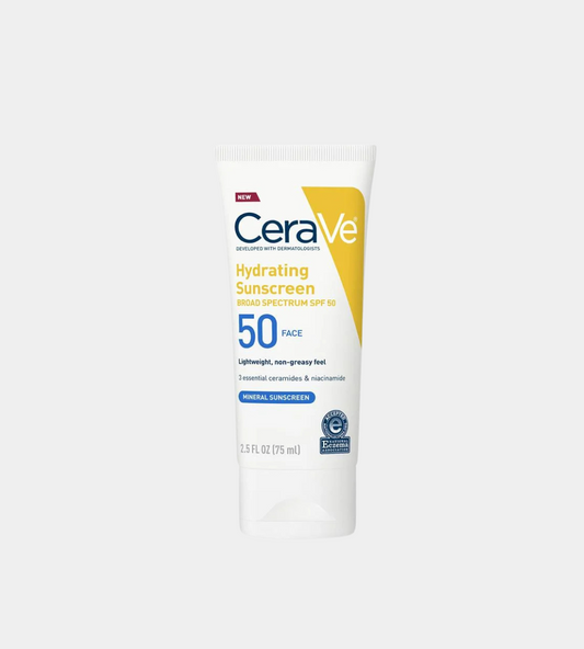 CeraVe Sunscreen SPF 50 - Hydrating Mineral Sunscreen for All Skin Types with Broad Spectrum Protection